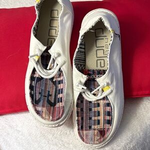 Hey Dude Women’s White and Colorful Canvas Loafers
